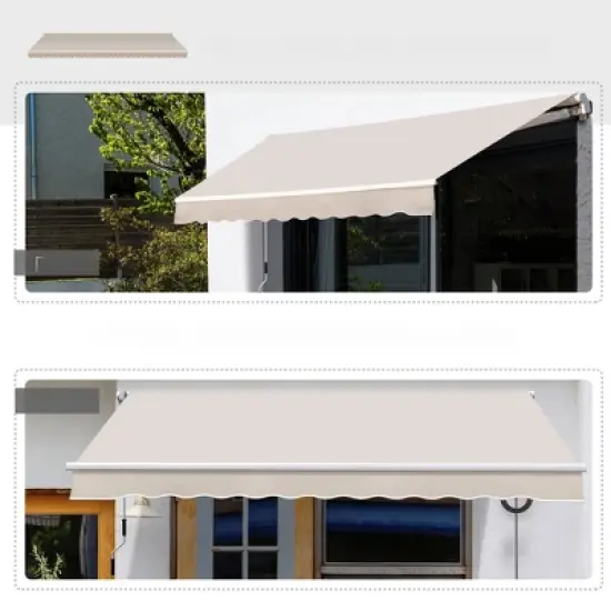 DSVIMOY Retractable Awning, 8'*7' Patio Awnings with Manual Crank Handle for Deck, Yard, Beige & White, 98.5"*78.75"*49.2" image {3}