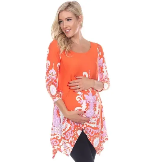 Maternity Scoop Neck Ganette Tunic with Pockets - White Mark image {10}