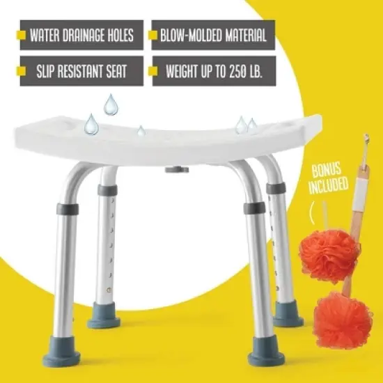 Shower Bench with 8 Adjustable Heights, Portable, Anti Slip, Lightweight and Durable &ndash; Bonus Back Scrubber and Additional Sponge - MedicalKingUsa image {2}