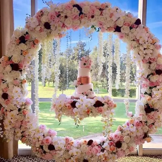 GARPROVM 7.9FT White Round Wedding Arch Stand Arbor for Outdoor Events image {5}