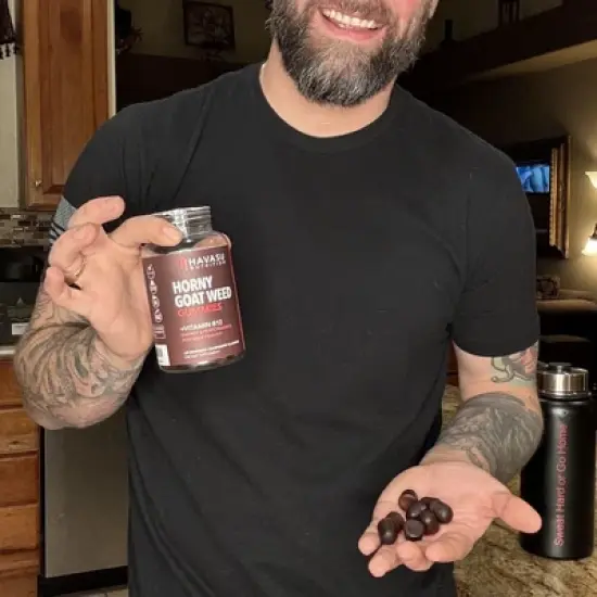 Horny Goat Weed Gummies + Vitamin B12, Energy Endurance & Performance Support for Men, Mood Health Support, Havasu Nutrition, Raspberry, 60ct image {4}