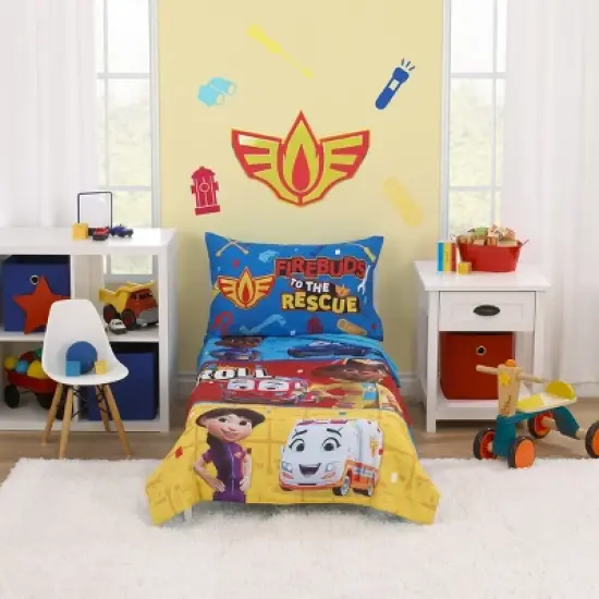 Disney Firebuds Let's Roll Red, Blue, and Yellow First Responders 4 Piece Toddler Bed Set image {8}