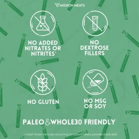 Mission Meats Beef Sticks &ndash; 100% Grass Fed & Pasture Raised, Sugar Free, Individually Wrapped Healthy Snacks, Whole 30 & Paleo, Original 1oz (12ct) image {4}