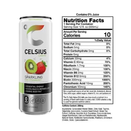 CELSIUS Sparkling Kiwi Strawberry Functional Energy Drink - 12 fl oz Can image {2}