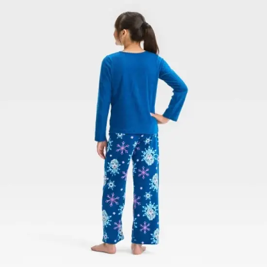 Girls' Disney Frozen 2pc Long Sleeve Fleece Pajama Set - Blue image {1}