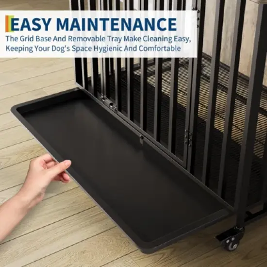 Heavy Duty Dog Crate Furniture with Wheels, 39'' Dog Kennel Furniture with Removable Tray, Wooden Pet Cage Indoor, Decorative Side End Table image {2}