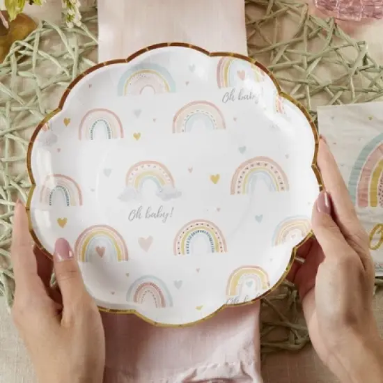 Boho Rainbow Baby 9 in. Premium Paper Plates (Set of 64) image {2}