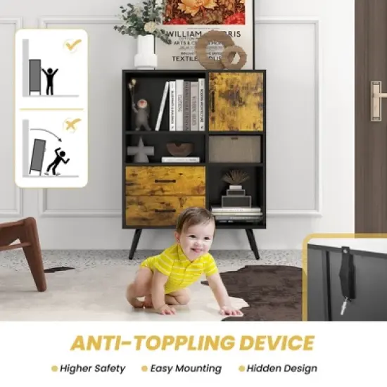 Costway Industrial Buffet Sideboard Storage Cabinet Organizer Cupboard with Cubbies Drawers image {8}