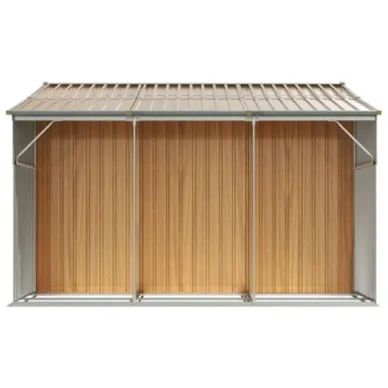 vidaXL Garden shed Galvanized Steel Outdoor Storage - Sloping roof, firewood Stand, Light Brown image {5}