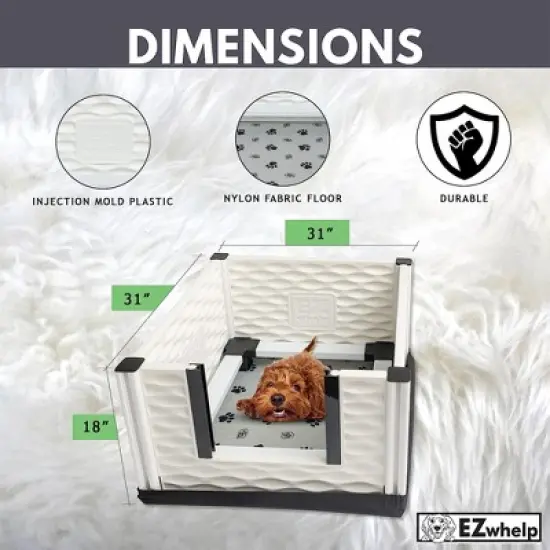 EZwhelp EZclassic 28" x 28" Modular Puppy Dog Whelping Box Playpen with Safety Rails, Washable Pee Pad, and Liner for Small Dogs, Gray Pawprint Pad image {2}