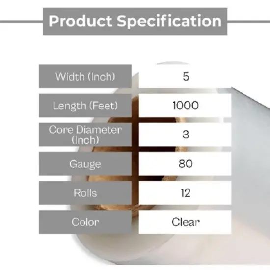 PSBM Cast Narrow Banding Stretch Shrink Wrap Film Clear 5" x 1000' 80 Gauge 12 Rolls image {3}