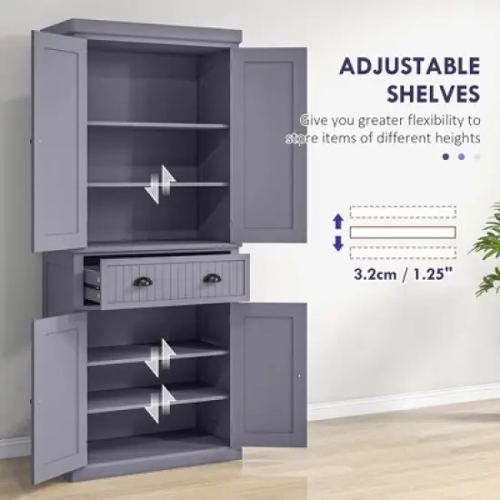 TIRAMISUBEST 72" Pantry Cabinet - Farmhouse Kitchen Storage with 4 Doors, Drawer & Adjustable Shelves, Navy Blue Accent Cabinet image {4}