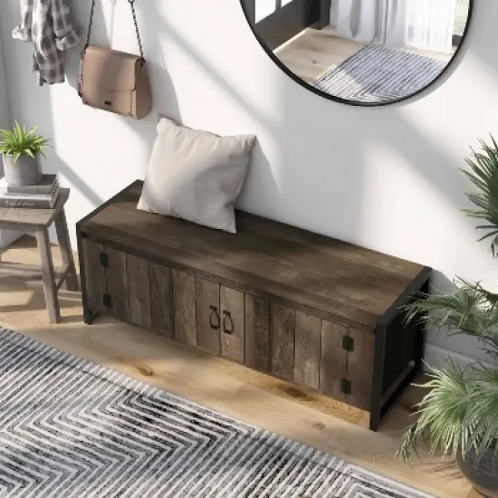 Shash Farmhouse Storage Bench Reclaimed Oak - miBasics image {3}