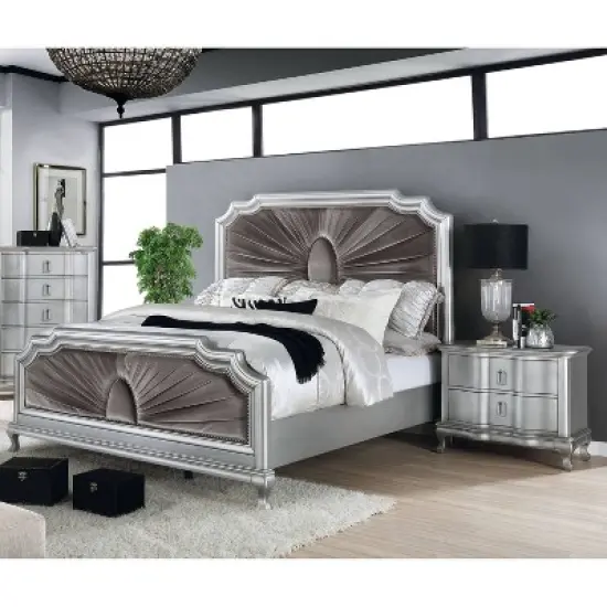 3pc Queen Bentlee Bedroom Set with 2 Nightstands Silver/Warm Gray - HOMES: Inside + Out image {4}