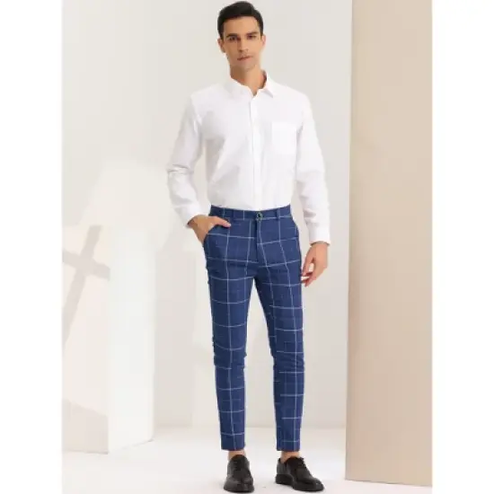 Lars Amadeus Men's Dress Plaid Pants Slim Fit Stretch Flat Front Plaid Trousers image {2}