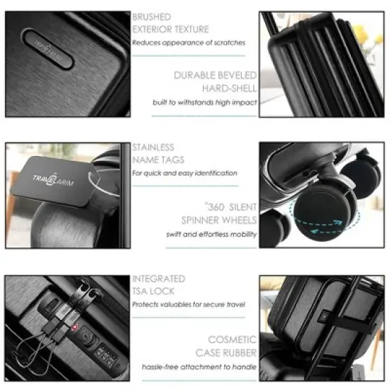 TravelArim 22" Airline Approved Hard-shell Carry On Luggage with Attachable Cosmetic Case image {3}