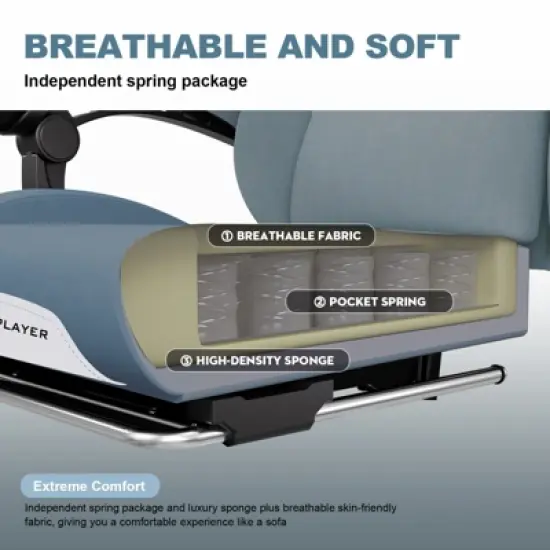 GTPLAYER Ergonomic Gaming Chair with Footrest, Lumbar Support, Breathable Computer Chair with Pocket Spring Cushion, Chairs for Adults image {3}