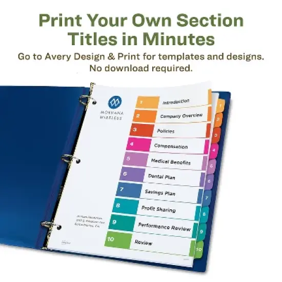 Avery Ready Index Customizable Table of Contents Asst Dividers 10-Tab Ltr 3 Sets 11082 image {4}