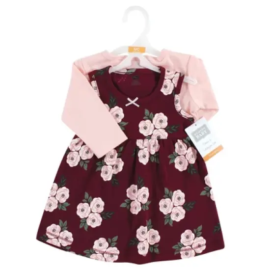 Hudson Baby Baby Girls Cotton Dress and Cardigan Set, Burgundy Floral image {1}