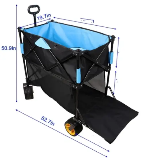 DSVIMOY large capacity Folding cart with Extended Lower Shelf, Folding Wagon Garden Shopping Beach Cart, Black & Blue, 52.7"*19.7"50.9" image {2}