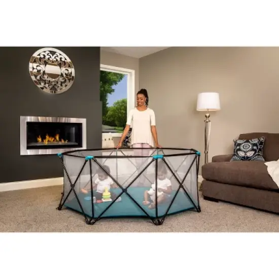 Regalo My Play Deluxe Extra Large Portable Play Yard Indoor and Outdoor Baby Gates - Aqua Blue image {4}
