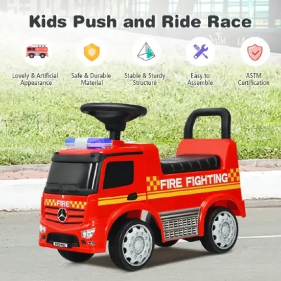 Costway Kids Ride On Fire Engine Licensed Mercedes Benz Push and Ride Racer Red image {4}