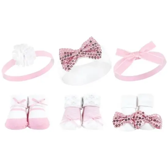 Hudson Baby Infant Girl 12Pc Headband and Socks Giftset, Pink Sequin Red Sequin, One Size image {1}