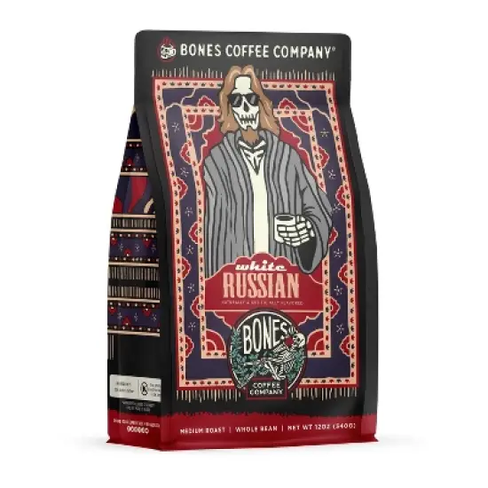 Bones Coffee Company White Russian Whole Coffee Beans Cream & Coffee Liqueur Flavor 12 oz Medium Roast (Whole Bean) image {3}