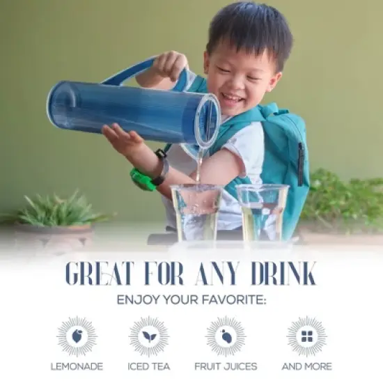 Elle Decor Acrylic Water Pitcher with Lid, 50-Ounces Iced Tea Pitcher for Fridge, Indigo Blue Tall Jug image {3}