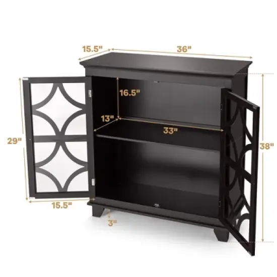 Costway Kitchen Storage Cabinet Buffet Sideboard w/ Glass Doors & Adjustable Shelf image {3}