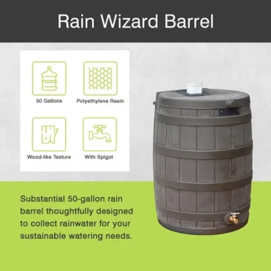 Good Ideas Rain Wizard 50 Gallon Rain Barrel Water Collector, Oak (2 Pack) image {1}