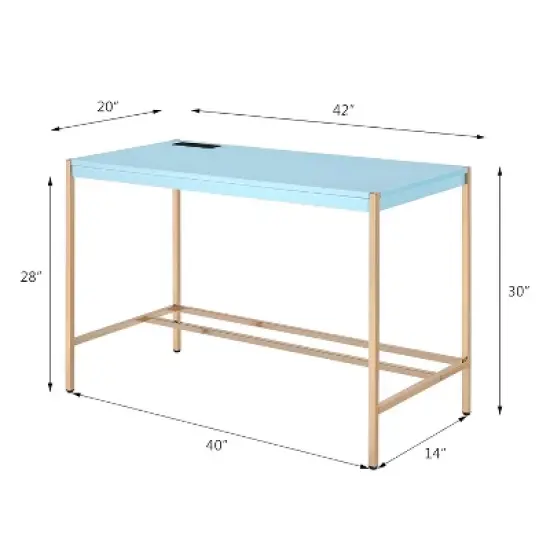 Yinvani Blue Metal Frame Desk with USB Port image {3}