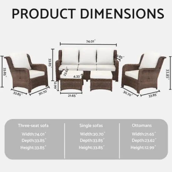 3-Seat Outdoor Couch Set with 2 Single Chairs and 2 Ottomans, Weather-Resistant Cushions, Steel Frame image {3}