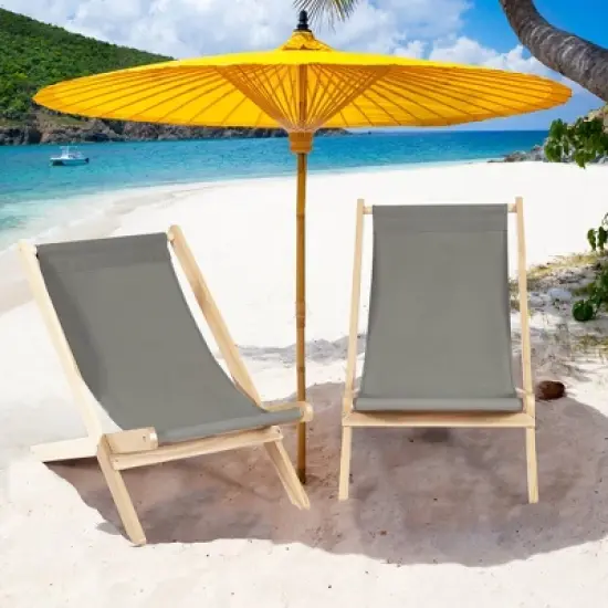 Costway Foldable Wood Beach Sling Chair 3-Position Adjustable Beech Chair w/Free Cushion image {1}