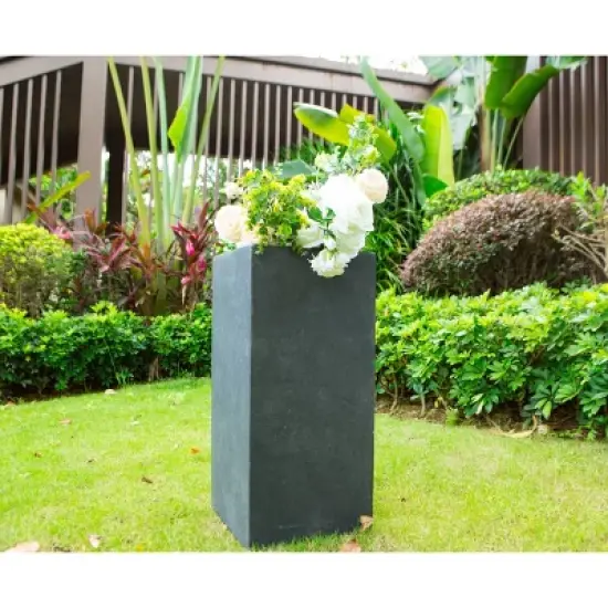 Rosemead Home & Garden, Inc. 24" x 11" Rectangular Kante Lightweight Modern Tall Outdoor Planter Charcoal image {7}