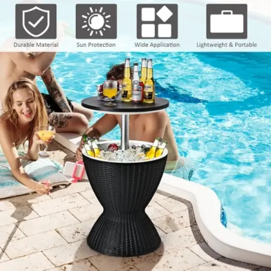 Costway 8 Gallon 3 in 1 Patio Rattan Cooler Bar Table Adjust Ice Bucket Brown\Black image {4}