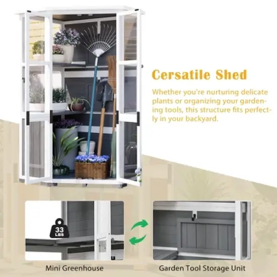 YOOCOZZ 63"Height Wood Garden Storage Cabinet with Waterproof- Roof and Lockable Door, Mini Greenhouse Cold Frame image {6}