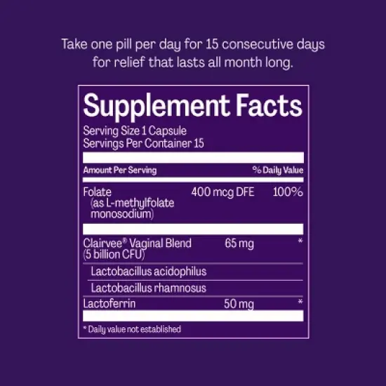 Bonafide Clairvee Vaginal Probiotic Capsules - 15 Day Supply - 15ct image {7}