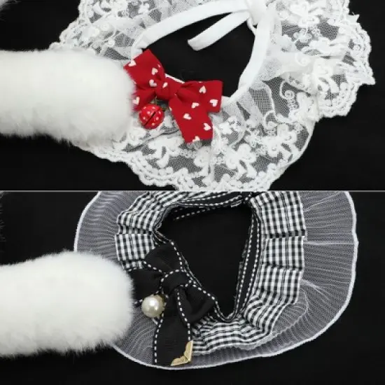 Unique Bargains  Pet Lace Bib Collar Red Black 2 Pcs image {3}
