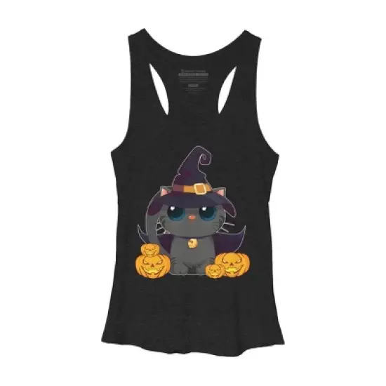 Women's Design By Humans Black Cat With Jack O Lantern Halloween Shirt By thebeardstudio Racerback Tank Top image {9}