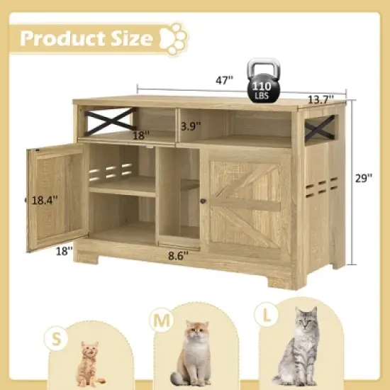 Cat Litter Box Enclosure for 2 Cats, 47" Double Hidden Cat Litter Box Furniture, Wood Cat Washroom, Indoor Pet House End Table, Fit Most Litter Box image {2}