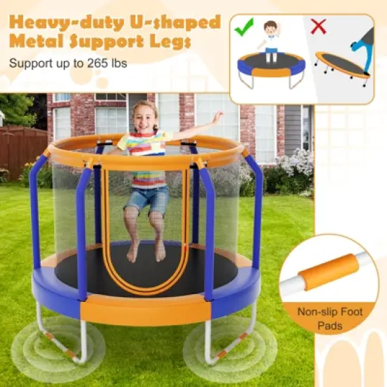 Infans 48" Mini Trampoline with Enclosure Heavy-duty Metal Frame U-shaped Legs Orange image {5}
