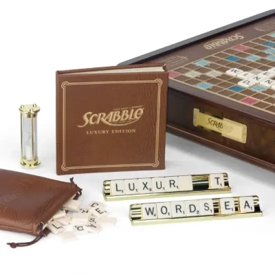 WS Game Company Scrabble Luxury Edition Board Game with Rotating Wooden Game Board image {3}