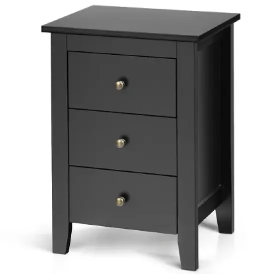 Costway Nightstand End Beside Sofa Table Cabinet w/ 3 Drawers Bedroom Furniture Black image {4}