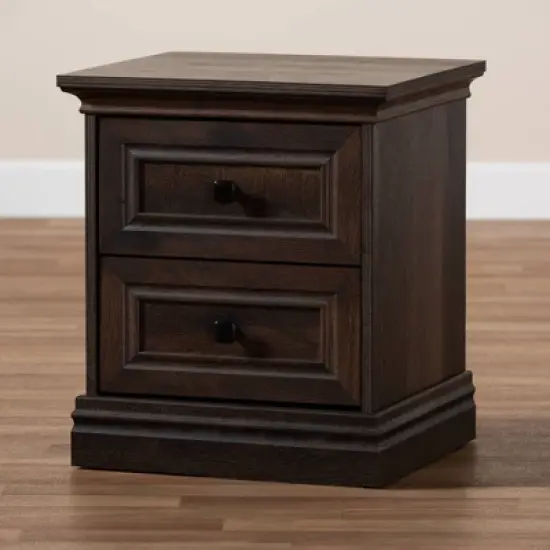 Nolan 2 Drawer Wood Nightstand Brown/Black - Baxton Studio image {7}