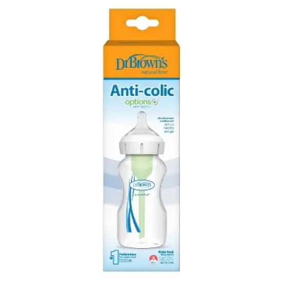 Dr. Brown's 9oz Anti-Colic Options+ Wide-Neck Baby Bottle with Level 1 Slow Flow Nipple - 0m+ image {1}