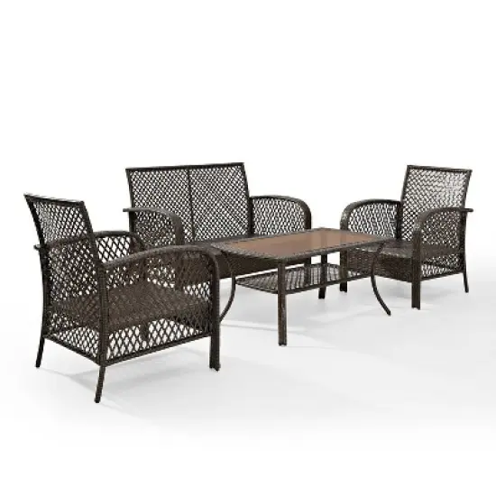 Tribeca 4pc Outdoor Wicker Conversation Set - Sand/Brown - Crosley image {7}
