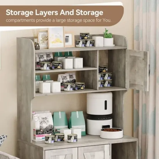 Cat Litter Box Enclosure with Shelves,Hidden Cat Box Cabinet Furniture with Scratching Mat,Wood Sturdy Cat Washroom Storage, Indoor Cat House image {7}