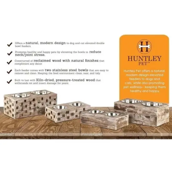 Huntley Pet Elevated Dog and Cat Double Bowl Feeder Stainless Steel Bowls (Berjen Block, Large) image {3}