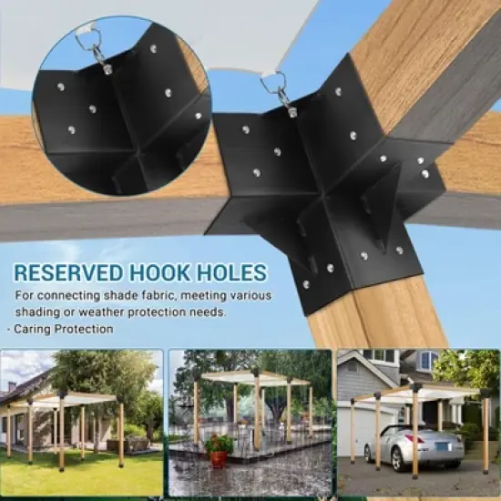 Pergola Brackets, 6''x6'' Pergola Kits - 4-Way Heavy Duty Corner Brackets for Wood Beams, Easy Assembly for Gazebos Patio Log Cabins image {4}